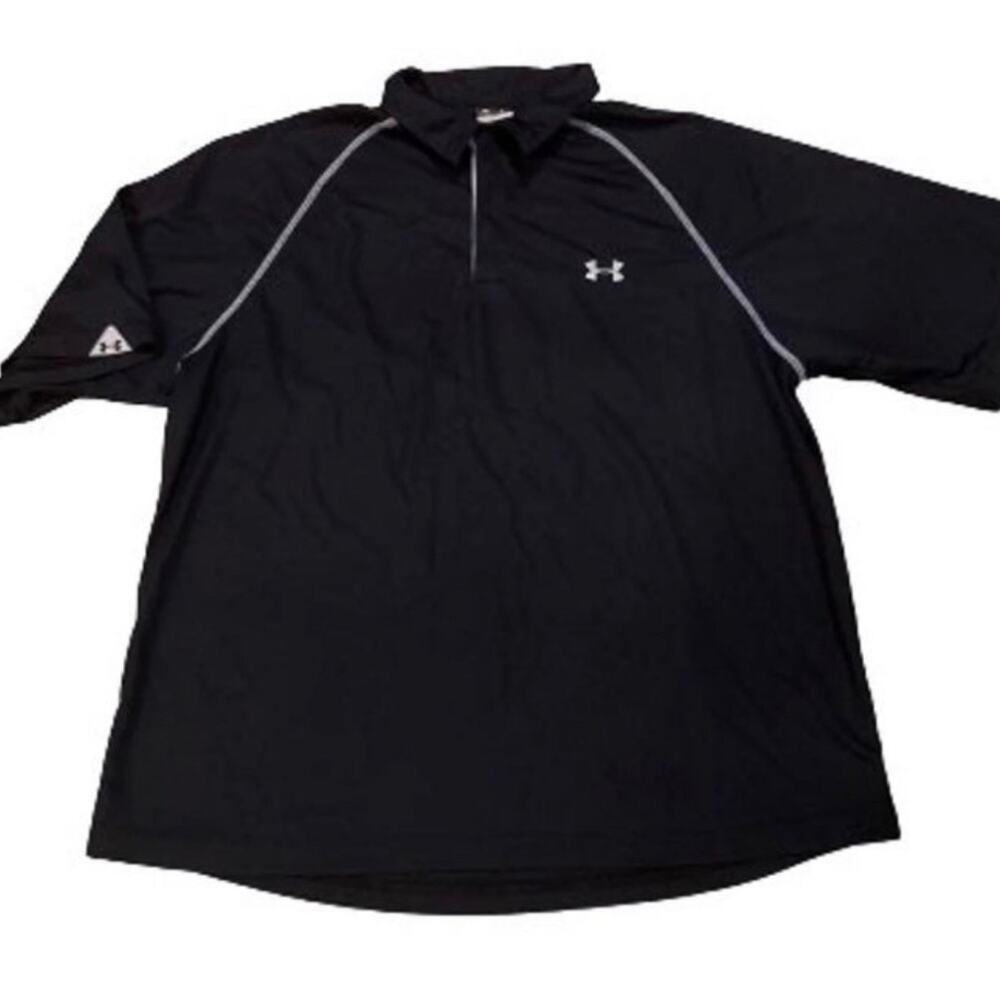 Under Armour Quarter Zip Short Sleeve Athletic Shirt Black White Trim Medium